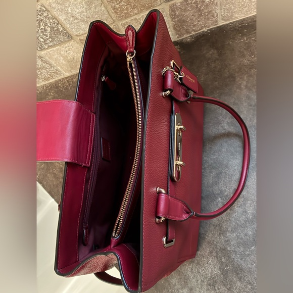 Coach Dark Red Leather Satchel with Gold Accents - Picture 8 of 10